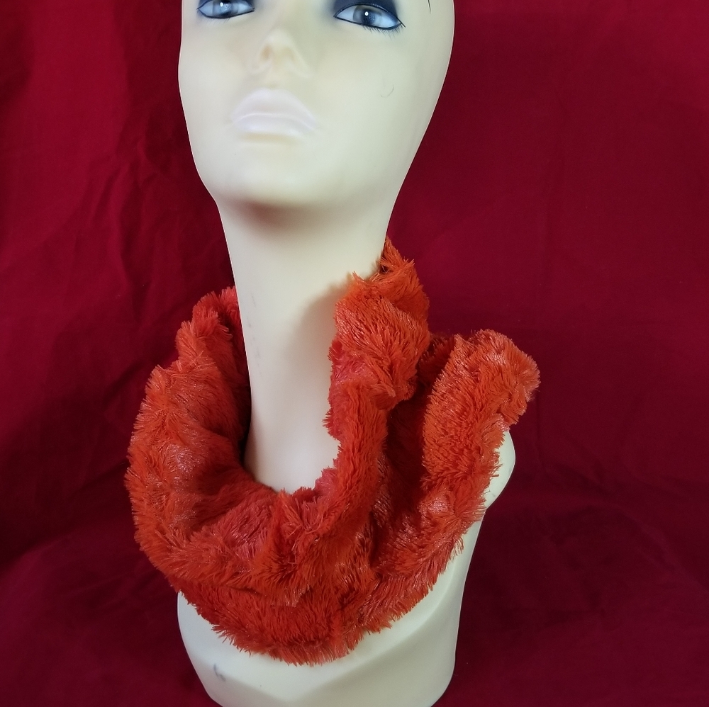 Orange Faux Fur Stretch Infinity Muffler Scarf – Soft Plush Winter Accessory